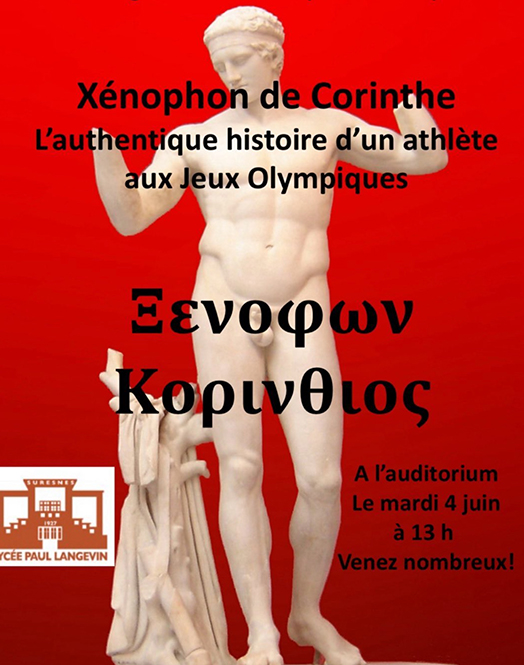 Affiche de la pièce de théâtre, Statue Grecque sur fond rouge 