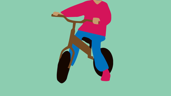 Illustration d'un enfant sur un vélo fond turquoise 