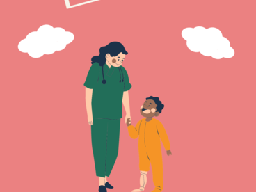 Illustration d'un infirmière tenant la main d'un enfant