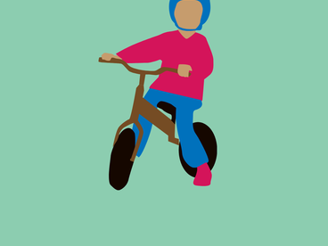 Illustration d'un enfant sur un vélo fond turquoise 